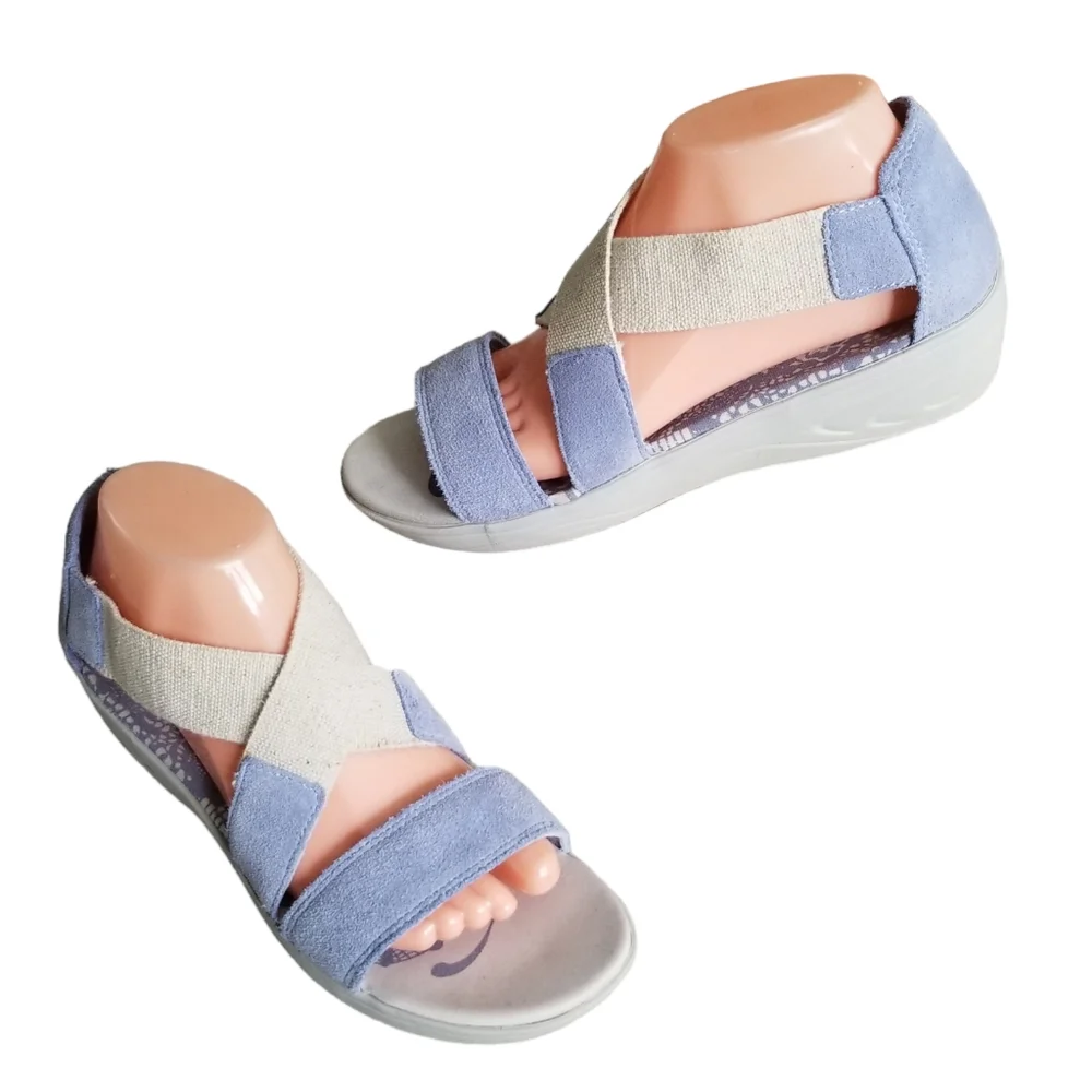 Easy Spirit Explore24 Womens Size 9.5 N Blue Strappy Low Wedge Sandals ESMATILDE